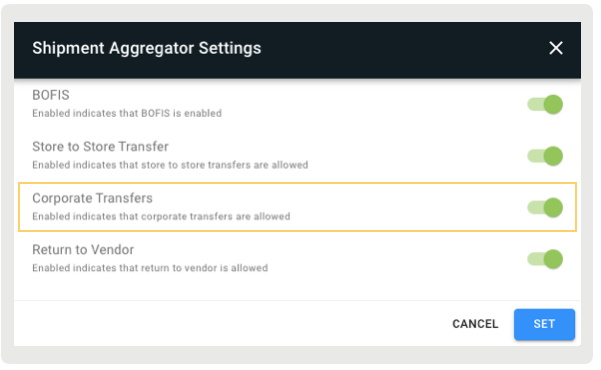 The Shipping Aggregator Settings for Corporate Trasnfers in Point of Sale CMS.