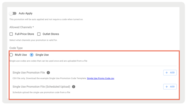 The Single Use Coupon setting being configured in Point of Sale CMS.