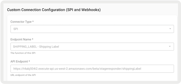 The SPI connection to create shipping labels for CTS transfers in Point of Sale CMS.