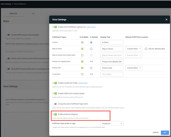 The Omni Settings page in Point of Sale CMS.
