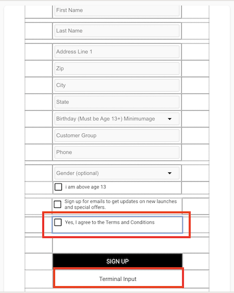 The Checkbox agreeing to the terms and conditions of Adyen terminal.