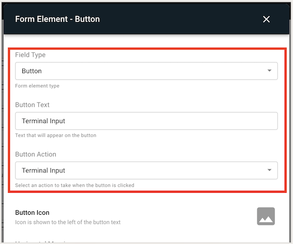 The Terminal Input Button in Point of Sale CMS.