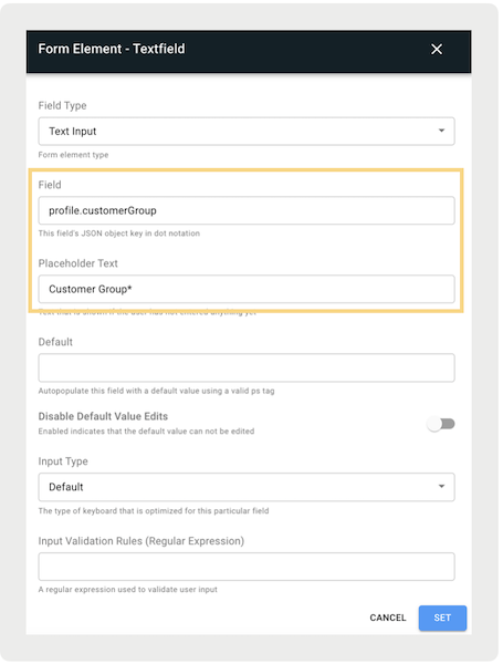 The textfield for adding Customer Group in Point of Sale CMS.