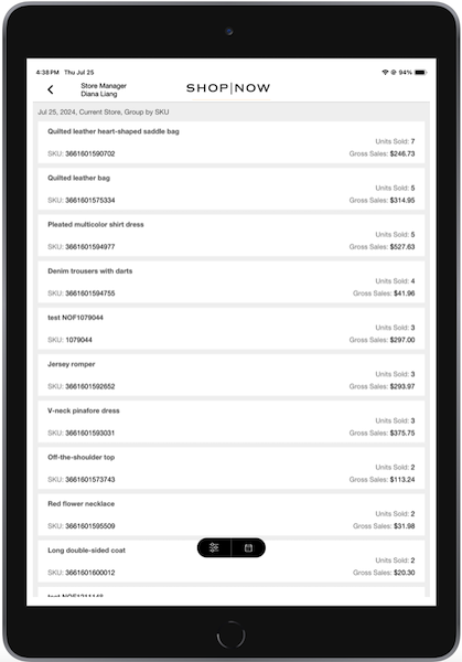 The Top-selling Products Report in the POS app.