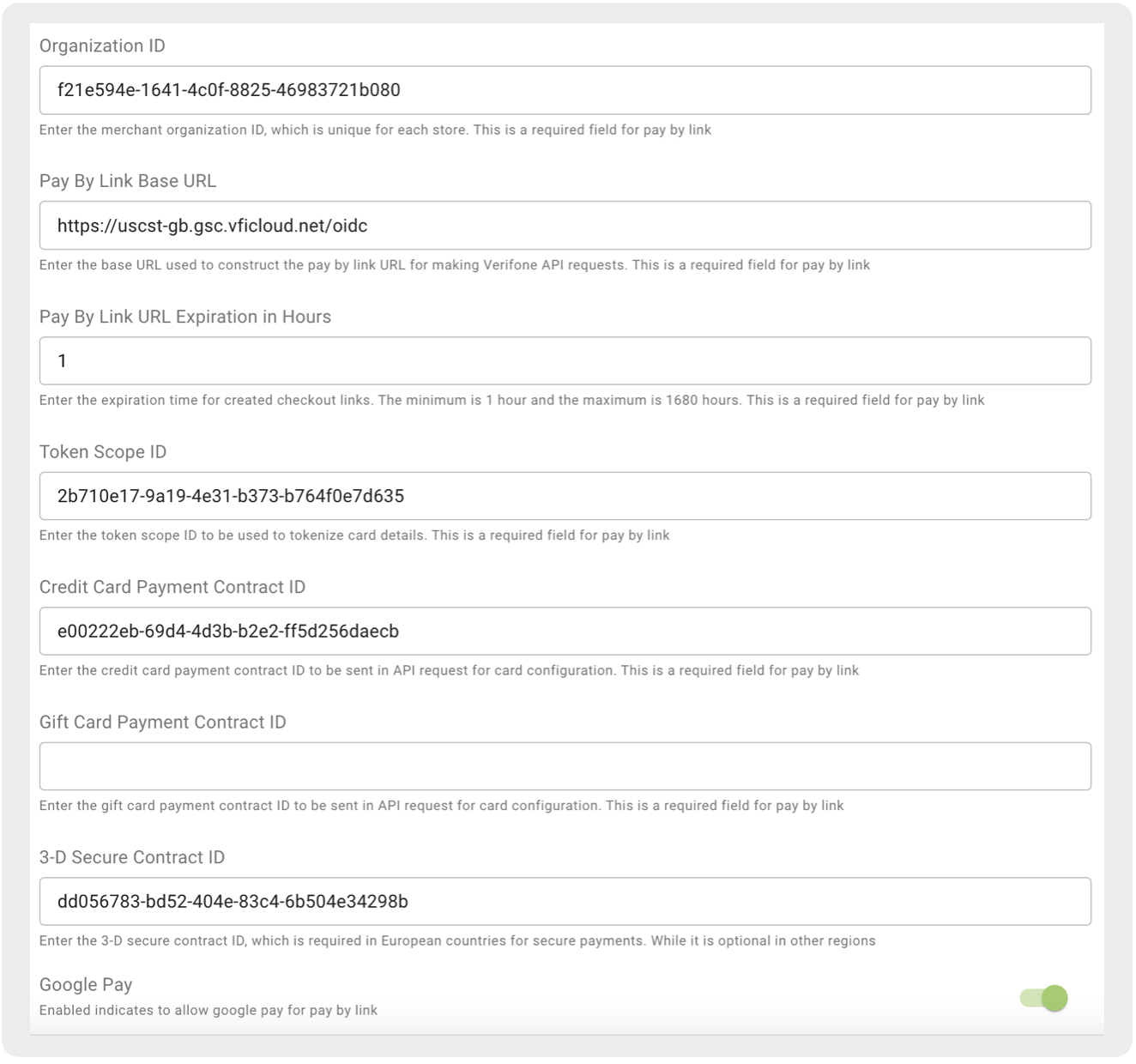 The Pay by Link settings in Point of Sale CMS.