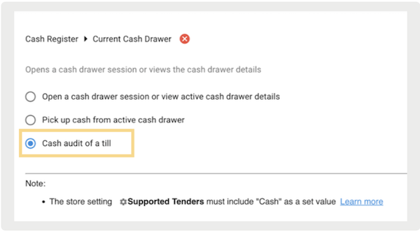 The Cash Audit of a Till setting in Point of Sale CMS.