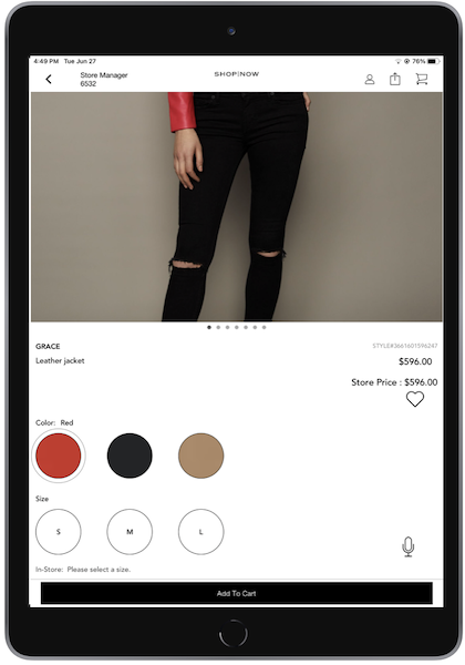 The POS app showing the variants that you chose.