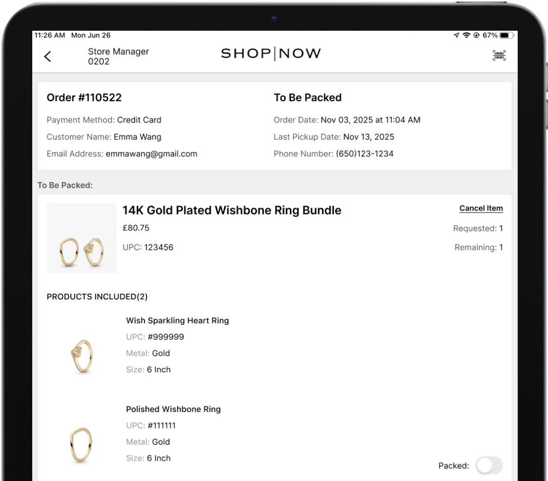 Bundles in store fulfillment and receipts