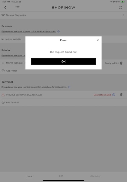 Request Timeout error.