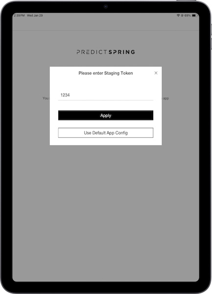 The Staging Token dialogue box in the PS POS app.