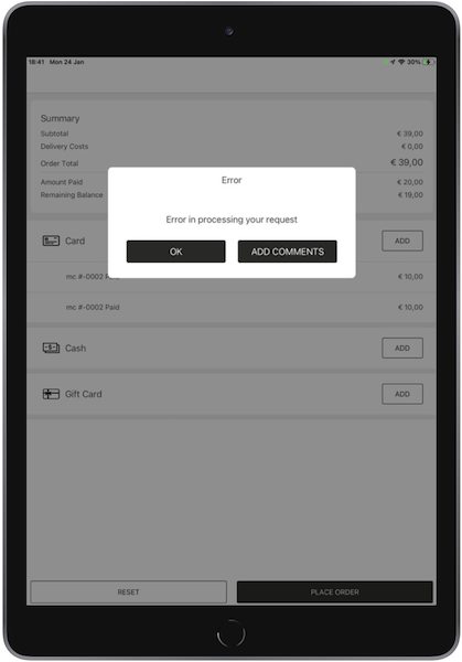 An error in processing a request message.