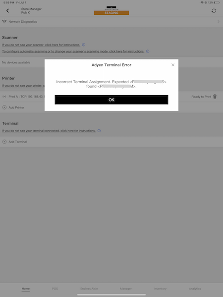 The Incorrect Terminal Assignment Message