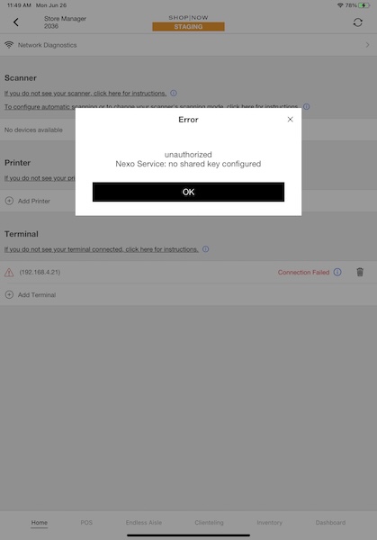 A no shared key configured message.