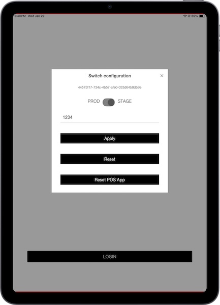 The POS app's Welcome Screen with the ID displayed.
