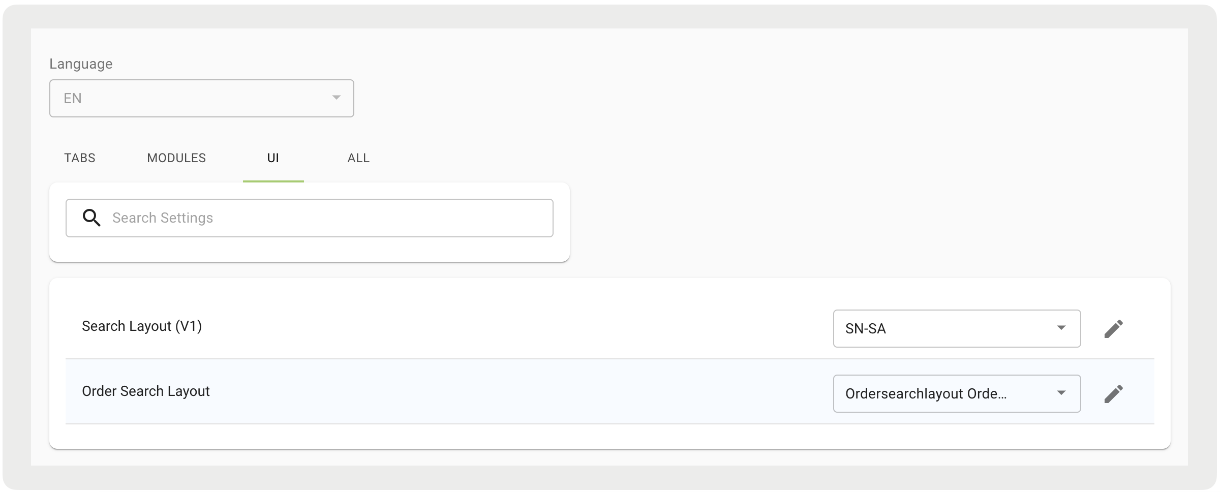 The CMS feature for searching for a layout.