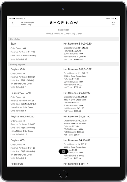 The Total Sales report in the POS app.