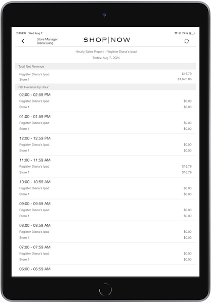 The Hourly Sales Report in the POS App.