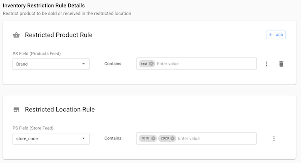 Inventory Restrictions Rule Details in Point of Sale CMS.
