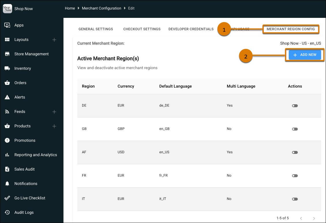 The Merchant Config settings in Point of Sale CMS.