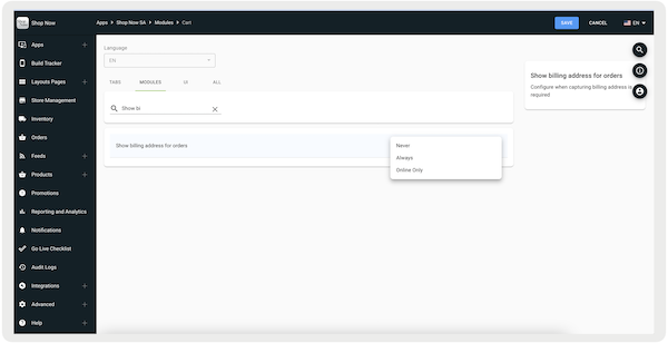The Billing Address Flag for Omni V2 in Point of Sale CMS.