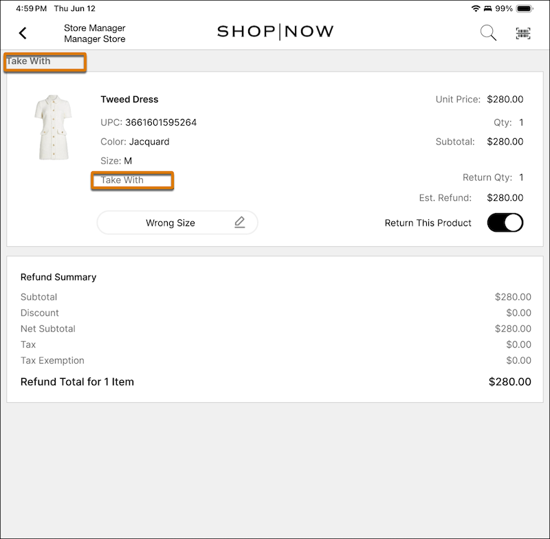 The Returns Screen in the POS app
