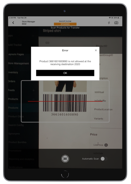The Restricted Location Rule result in the POS app.