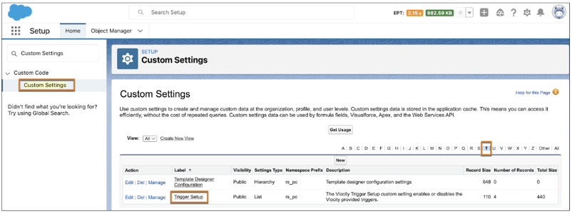 Trigger Setup Custom Settings