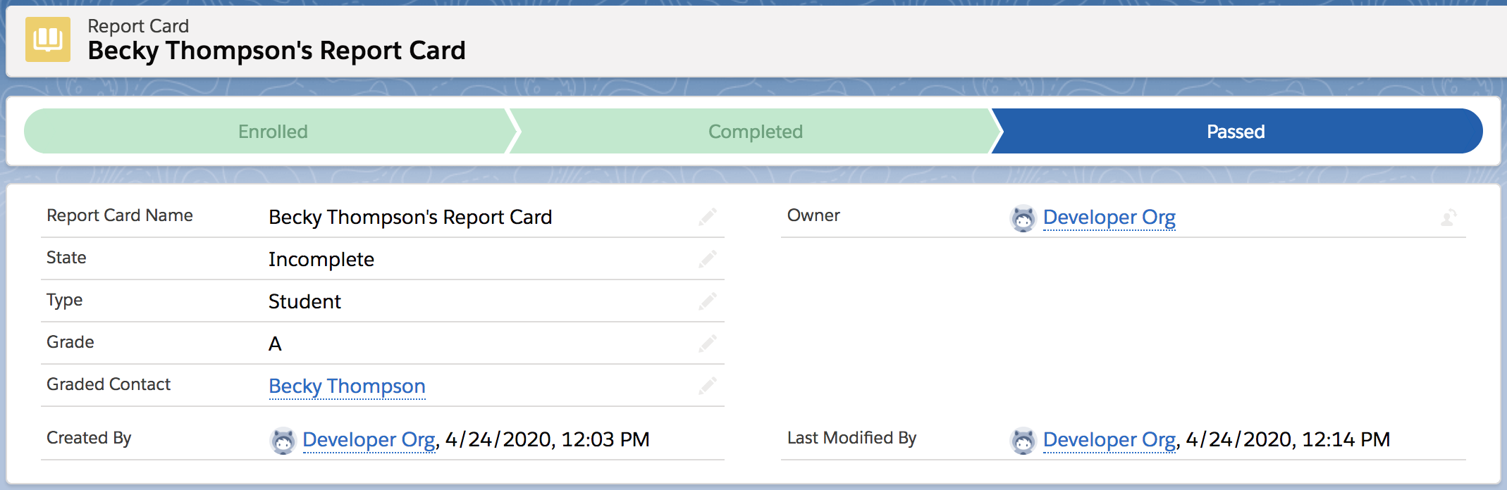 Passed report card.