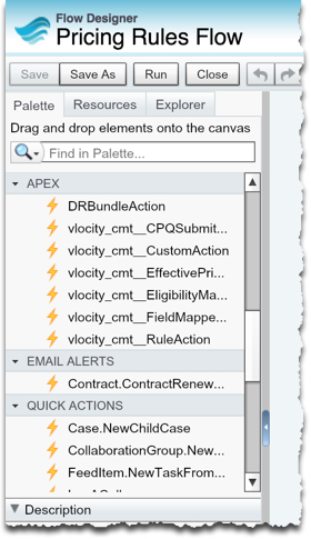 The Apex section in the Flow Designer Palette.