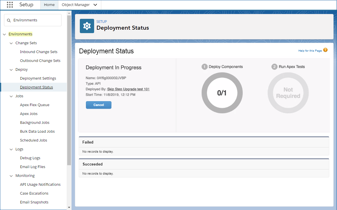 Deployment Status page