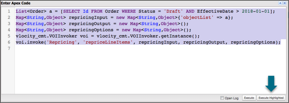 Select the code and click Execute Highlighted