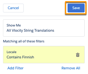 The Save button in the Filter panel.