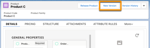 New Version button for products