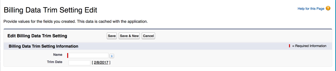 The Billing Data Trim Setting Edit page.