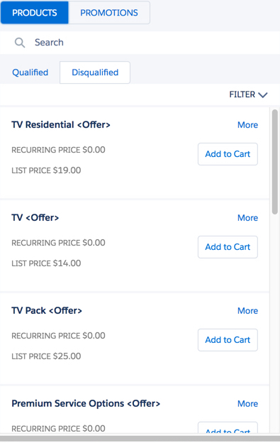 The Products list with four products.