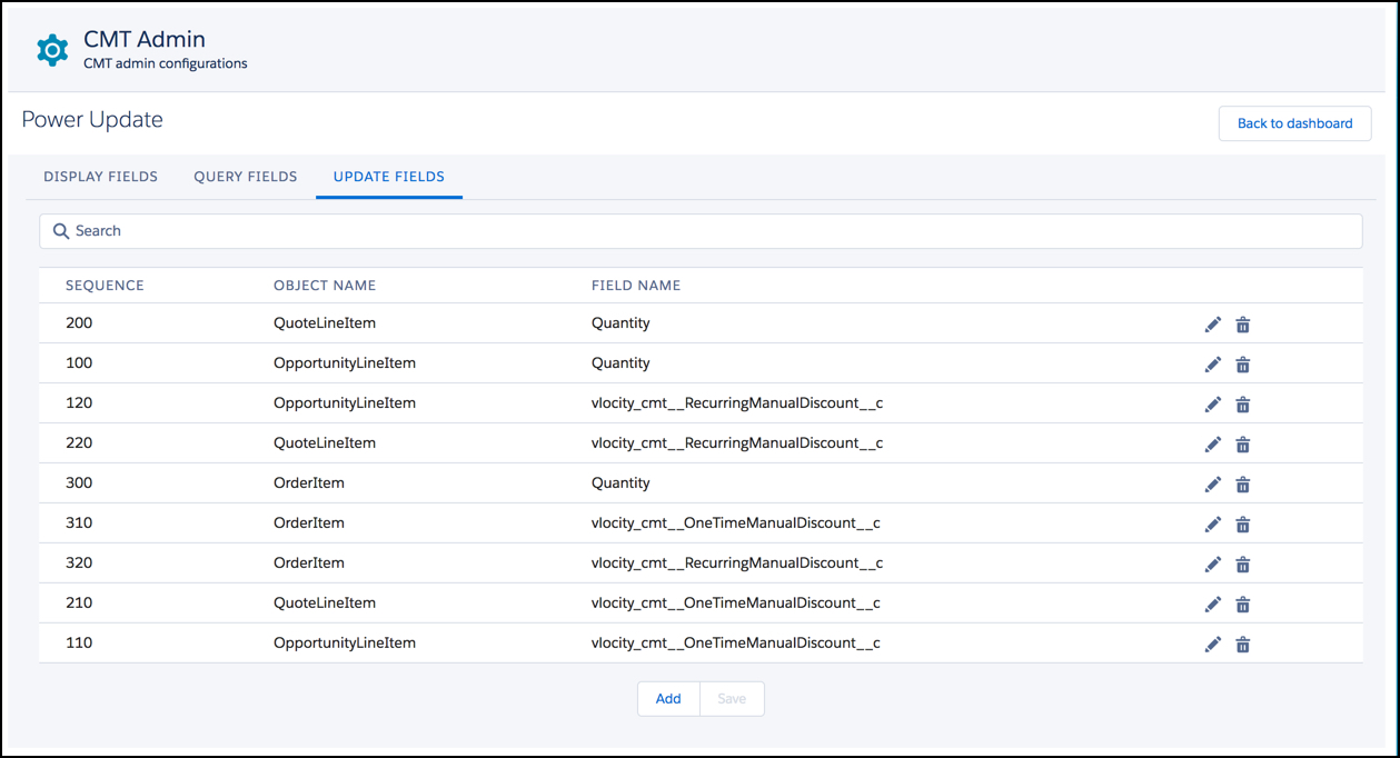 The Update Fields tab lists the names of the update fields.