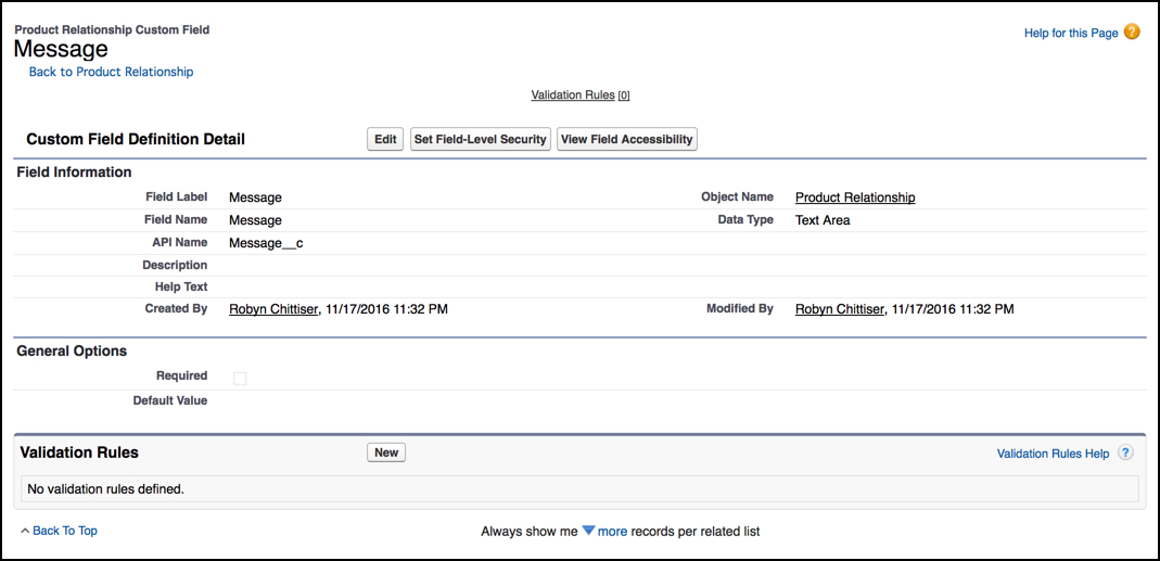 The Custom Field Definition Detail section.