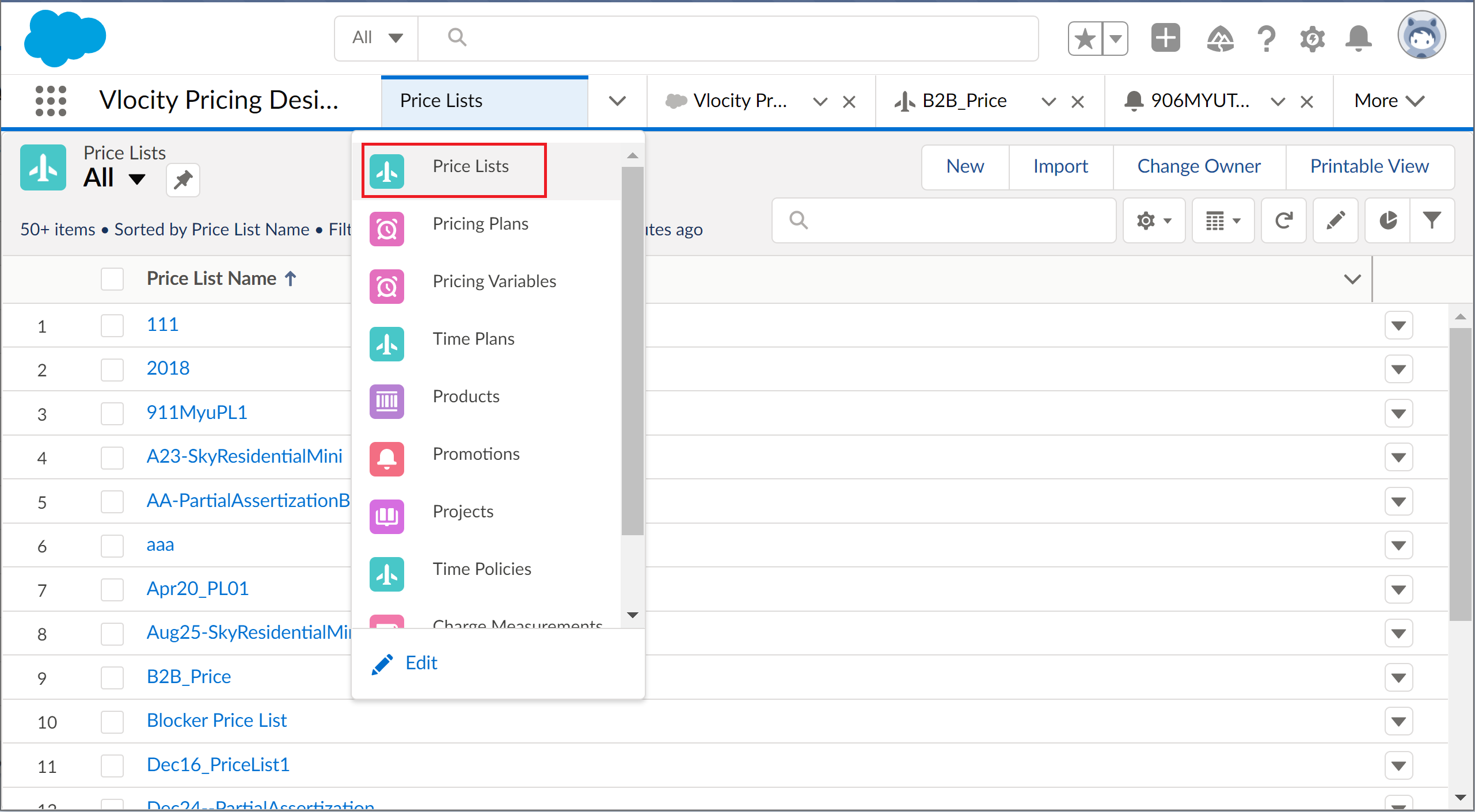 Price Lists highlighted in the navigation menu for the Pricing Designer