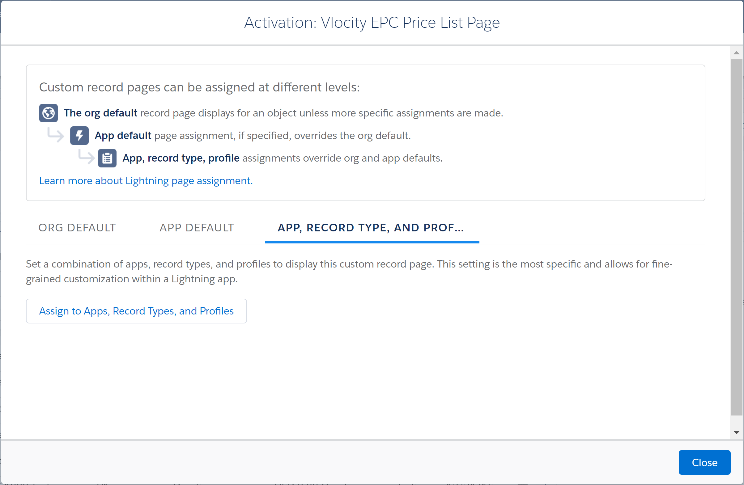 Activate Vlocity EPC Price List page