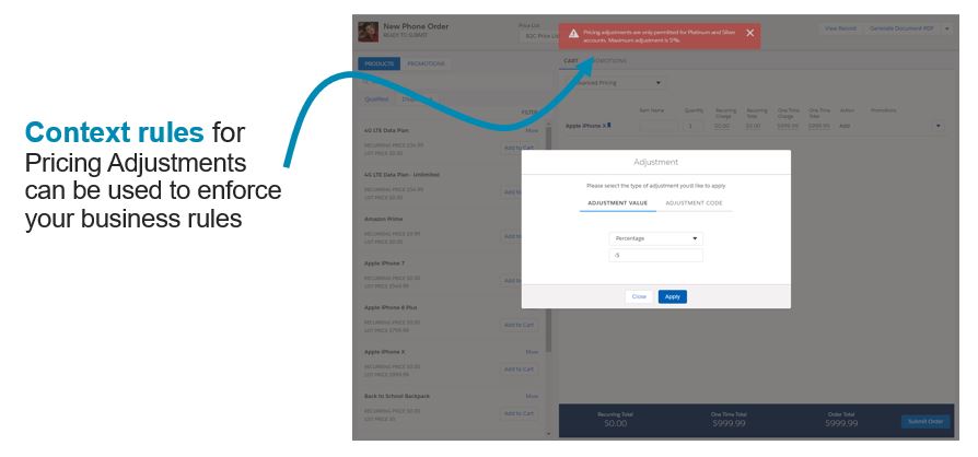Qualification Context Rules for Pricing Adjustments run in the cart on data from the order, opportunity, quote, or account.