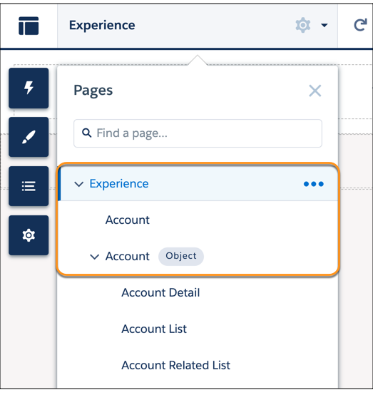 Account standard page as a subpage of Experience standard page