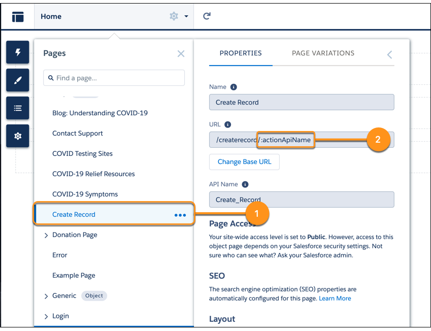 preconfigured page with dynamic URL