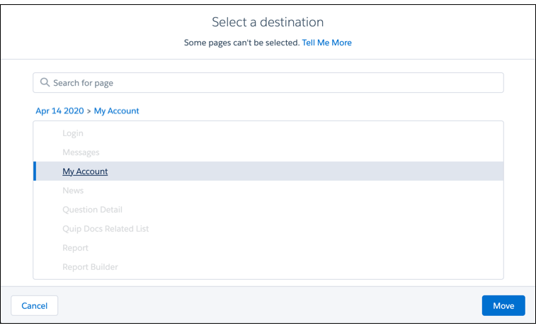 Move Page Dialog in Experience Builder