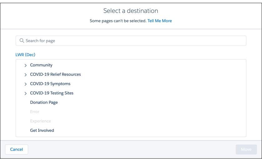 Some pages are disabled when you move a page