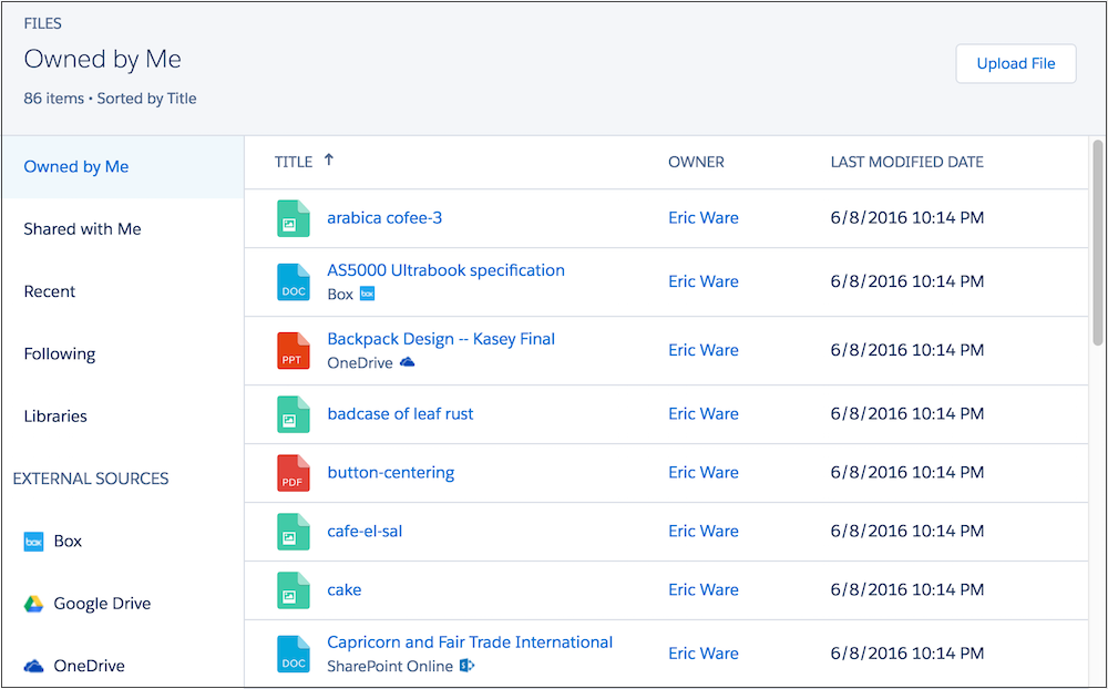 Formato ancho del componente Lista de archivos