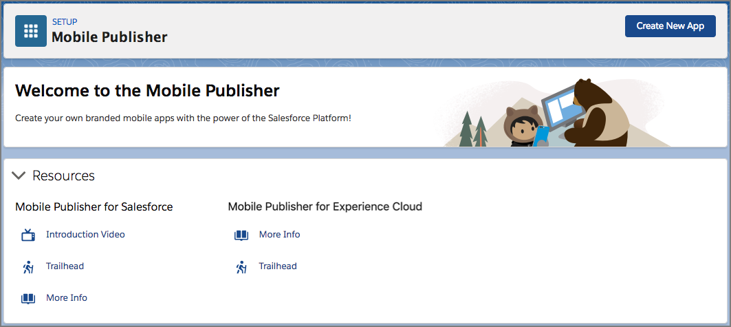 Landing page di Mobile Publisher in Imposta di Salesforce
