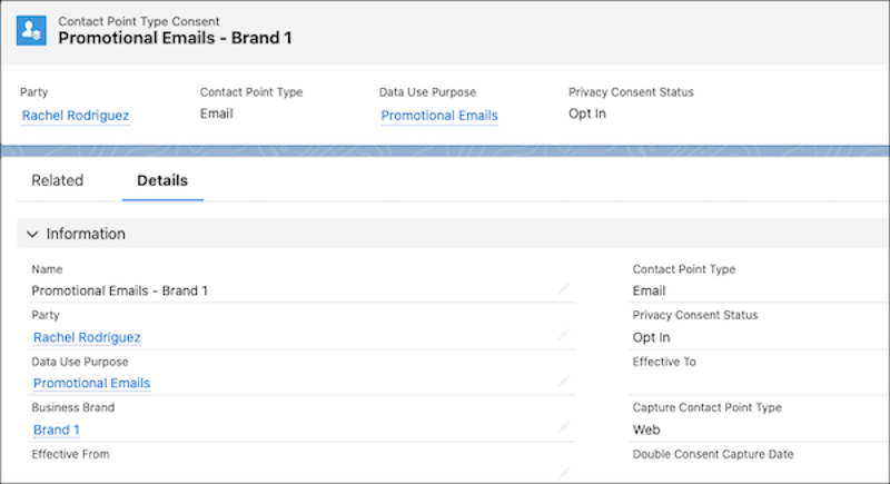 An example contact point type consent record