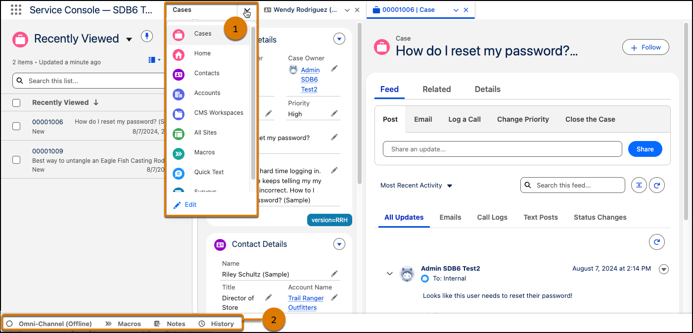 Default Components in Service Console Versions
