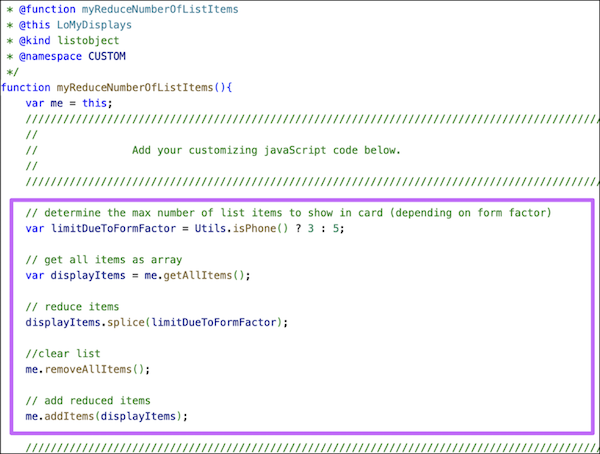 Shows the logic defined for ReduceNumberOfListItems function.