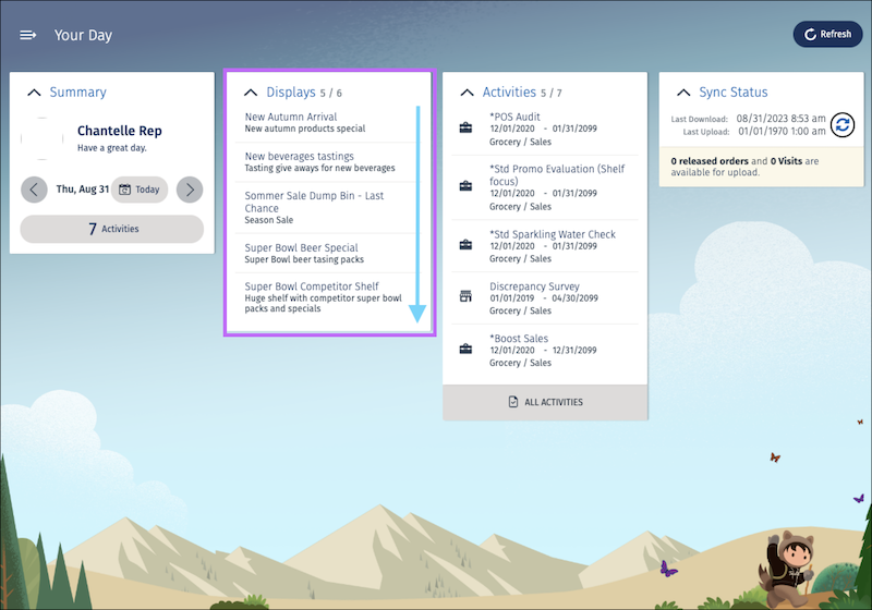 The simulation app shows the display records sorted alphabetically.
